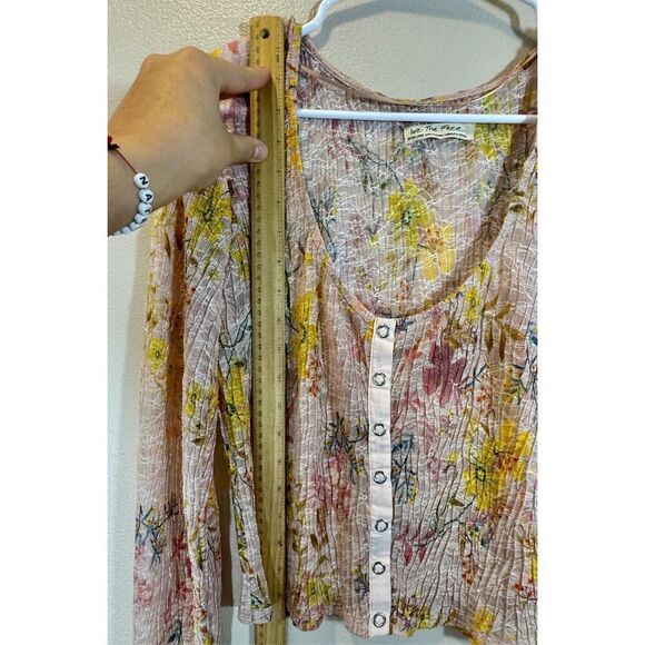 Free People We The Free Angelina Lace Top in Light Pink Yellow Floral Combo XL - Picture 8 of 11